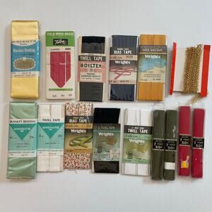 Vintage Sewing Notions Ribbon Twill Tape Bias Tabe Blanket binding 15 Packs